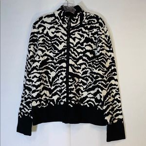 Jones New York Full Zip Zebra Black and White Sweater XL